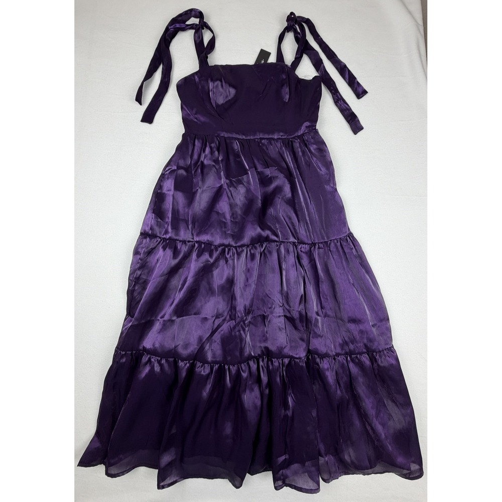 Lulus Purple Satin Tiered Tie Strap Midi Dress Medium New With Tags NWT